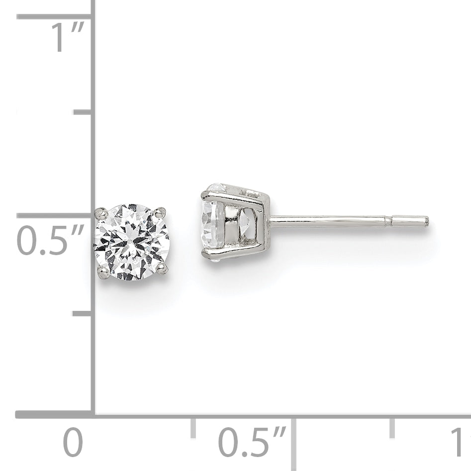 Round CZ Stud Earrings in Sterling Silver, 5mm