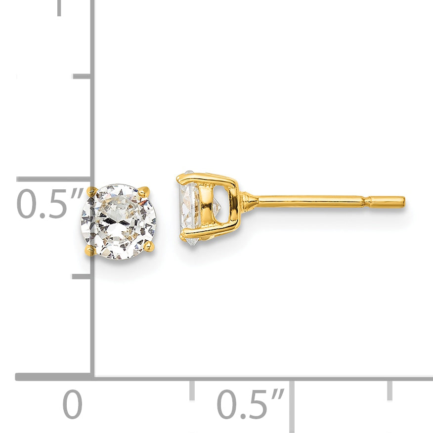 Sterling Silver Gold-tone Polished 5mm CZ Post Earrings