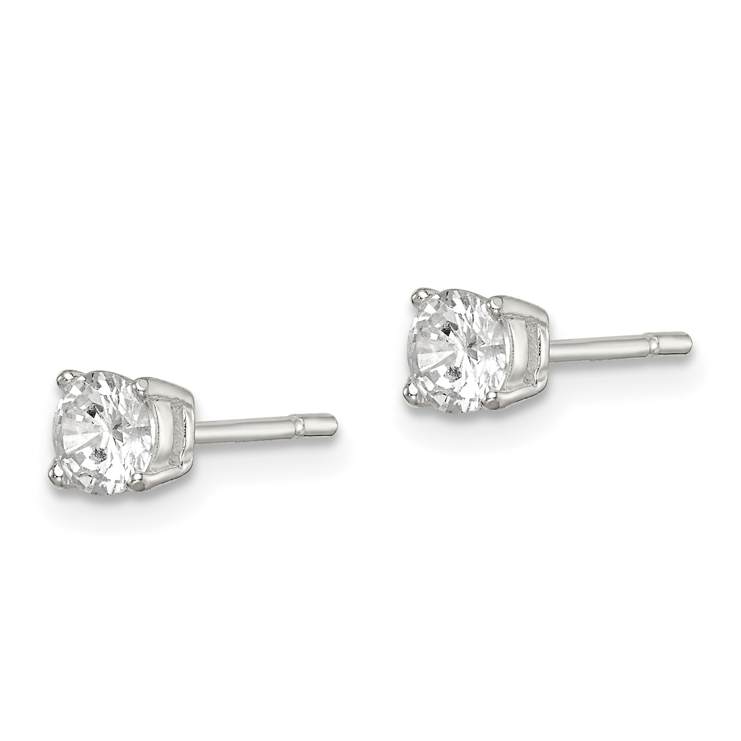 Sterling Silver Polished 4mm Round CZ Stud Earrings Secondary image