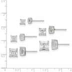 Sterling Silver Polished Square CZ 5-Pair Post Earrings Set