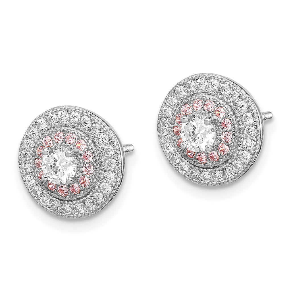 Pavé CZ Circle Post Earrings in Sterling Silver