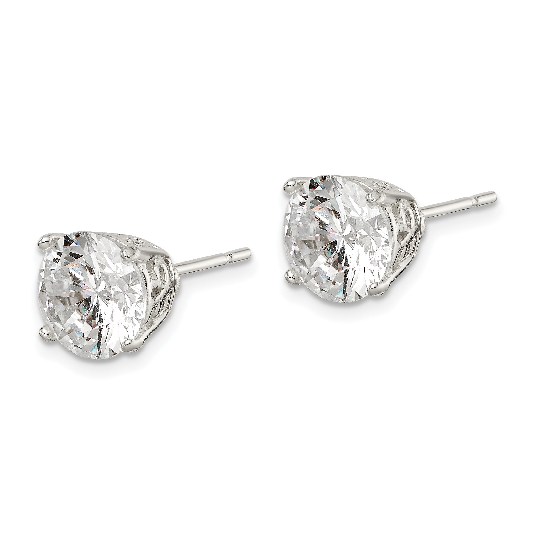 Sterling Silver Polished 8mm Round CZ Stud Earrings Secondary image