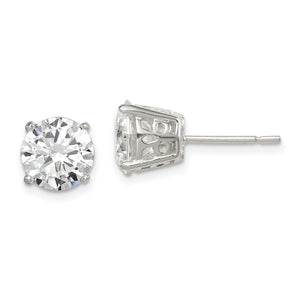 Fancy Basket Round Cubic Zirconia Stud Earrings in Sterling Silver, 8mm - Sophia Jewelers