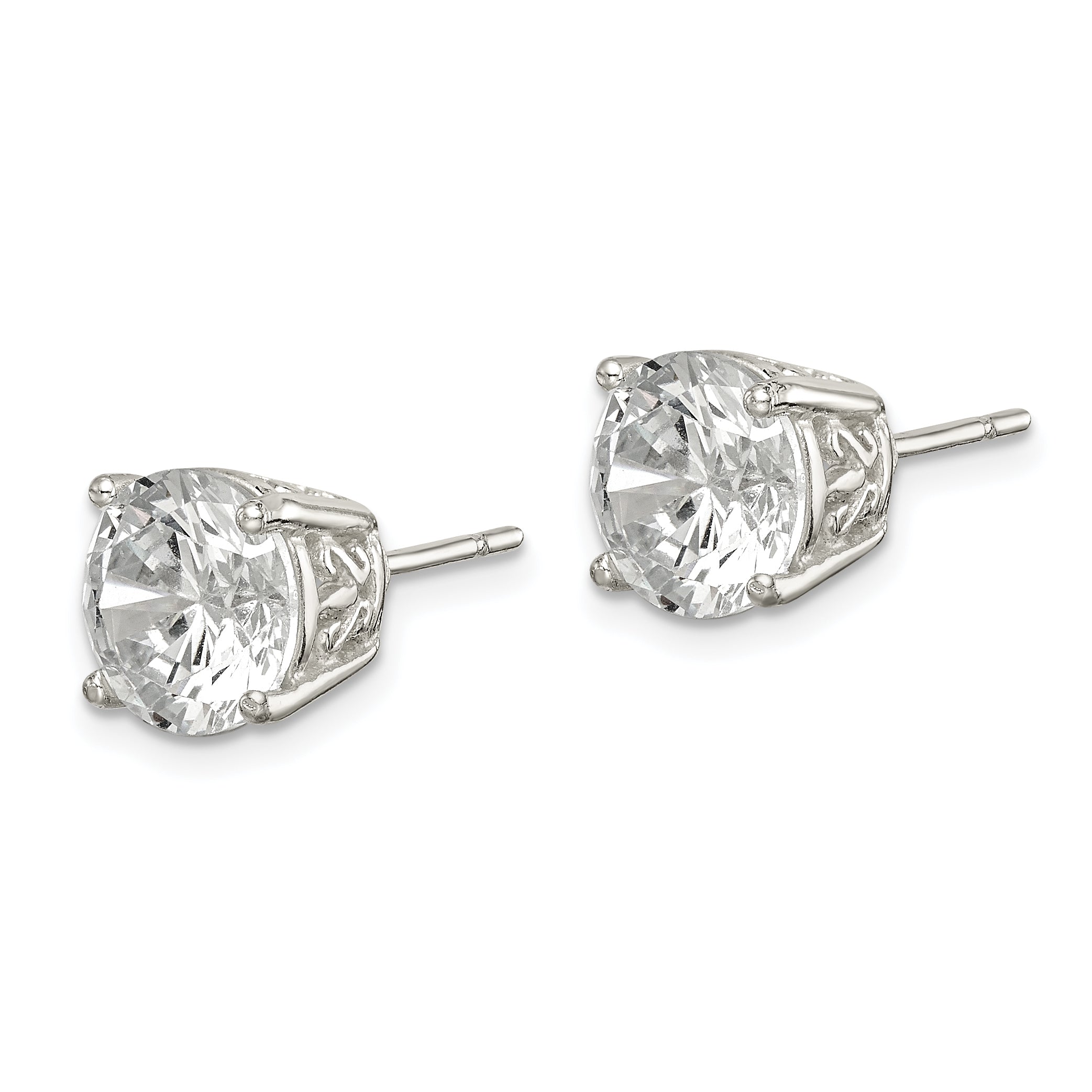 Sterling Silver Polished 8mm Round CZ Swirl Basket Set Stud Earrings Secondary image
