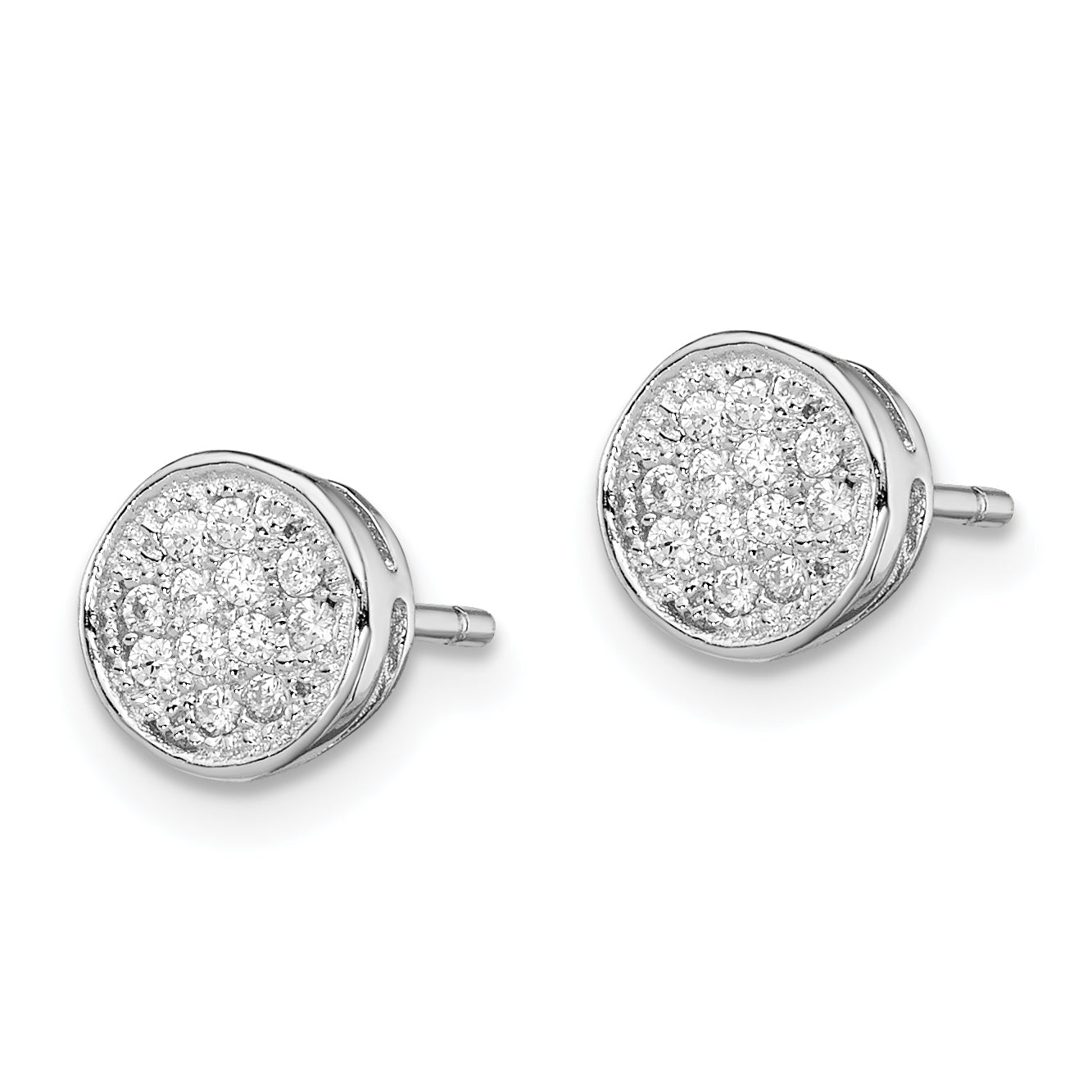 Sterling Silver Rhodium-plated Polished CZ 7mm Circle Post Earrings Secondary image