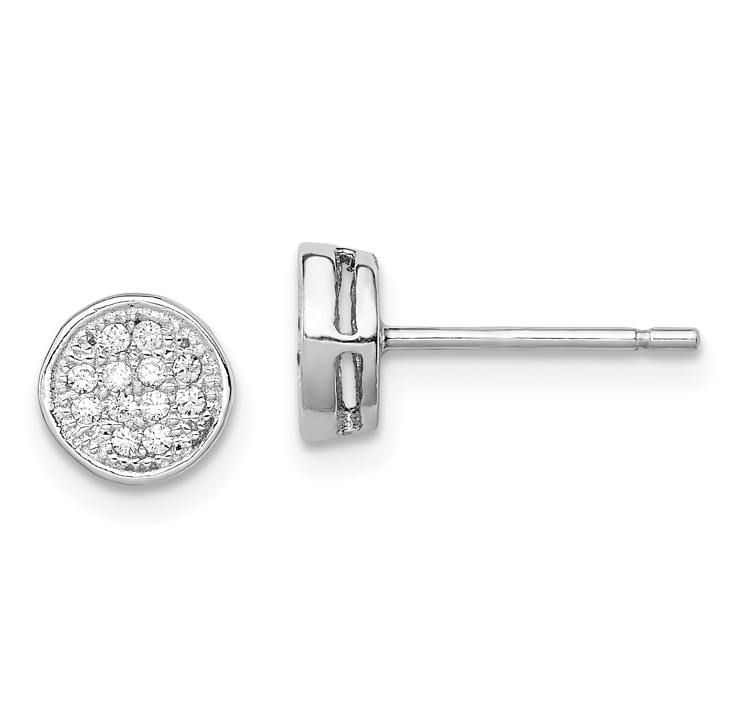 Sterling Silver Rhodium-plated Polished CZ 7mm Circle Post Earrings Main image