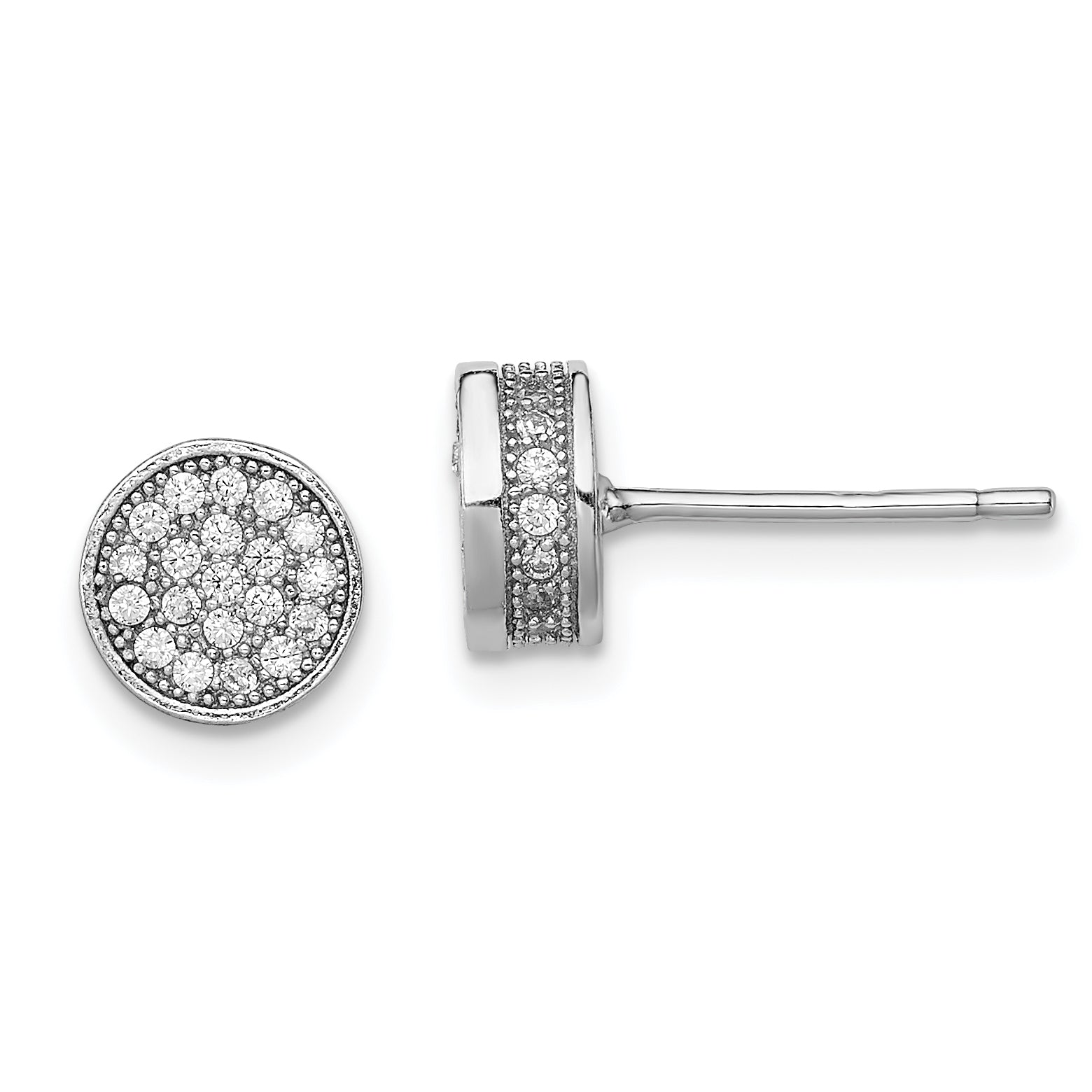 Sterling Silver Rhodium-plated Polished Pav‚ CZ 8mm Circle Post Earrings