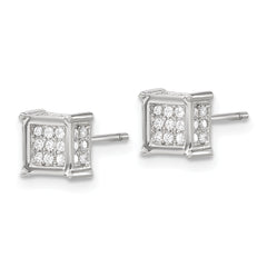 Sterling Silver Rhodium-plated Polished CZ Square Post Earrings