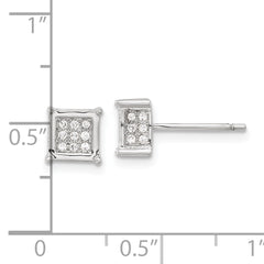 Sterling Silver Rhodium-plated Polished CZ Square Post Earrings
