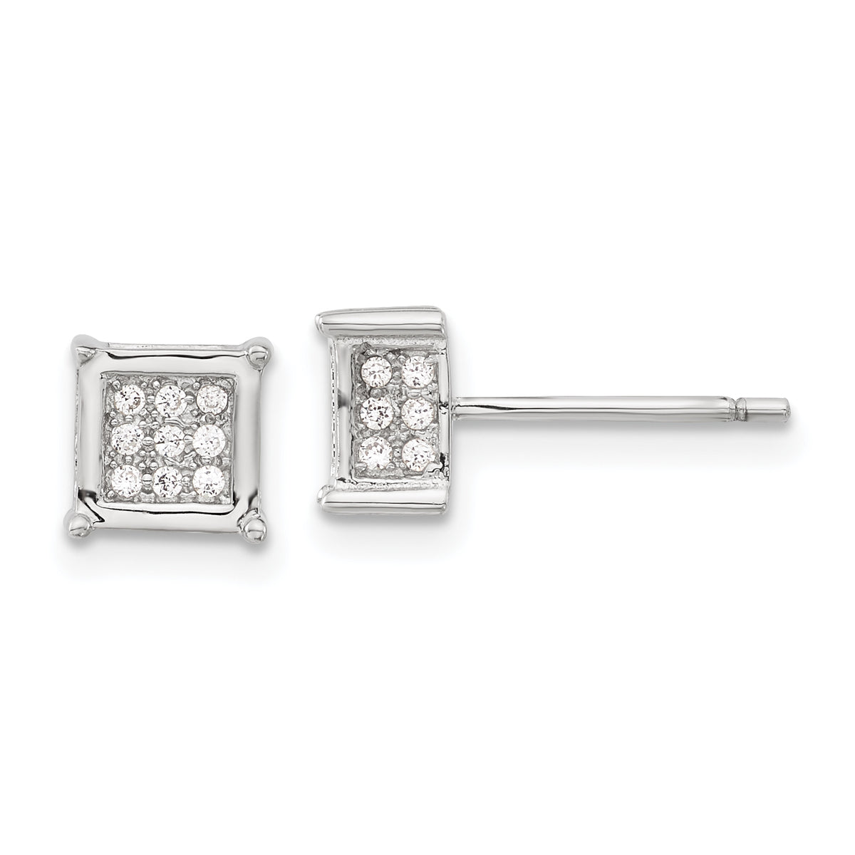 Sterling Silver Rhodium-plated Polished CZ Square Post Earrings
