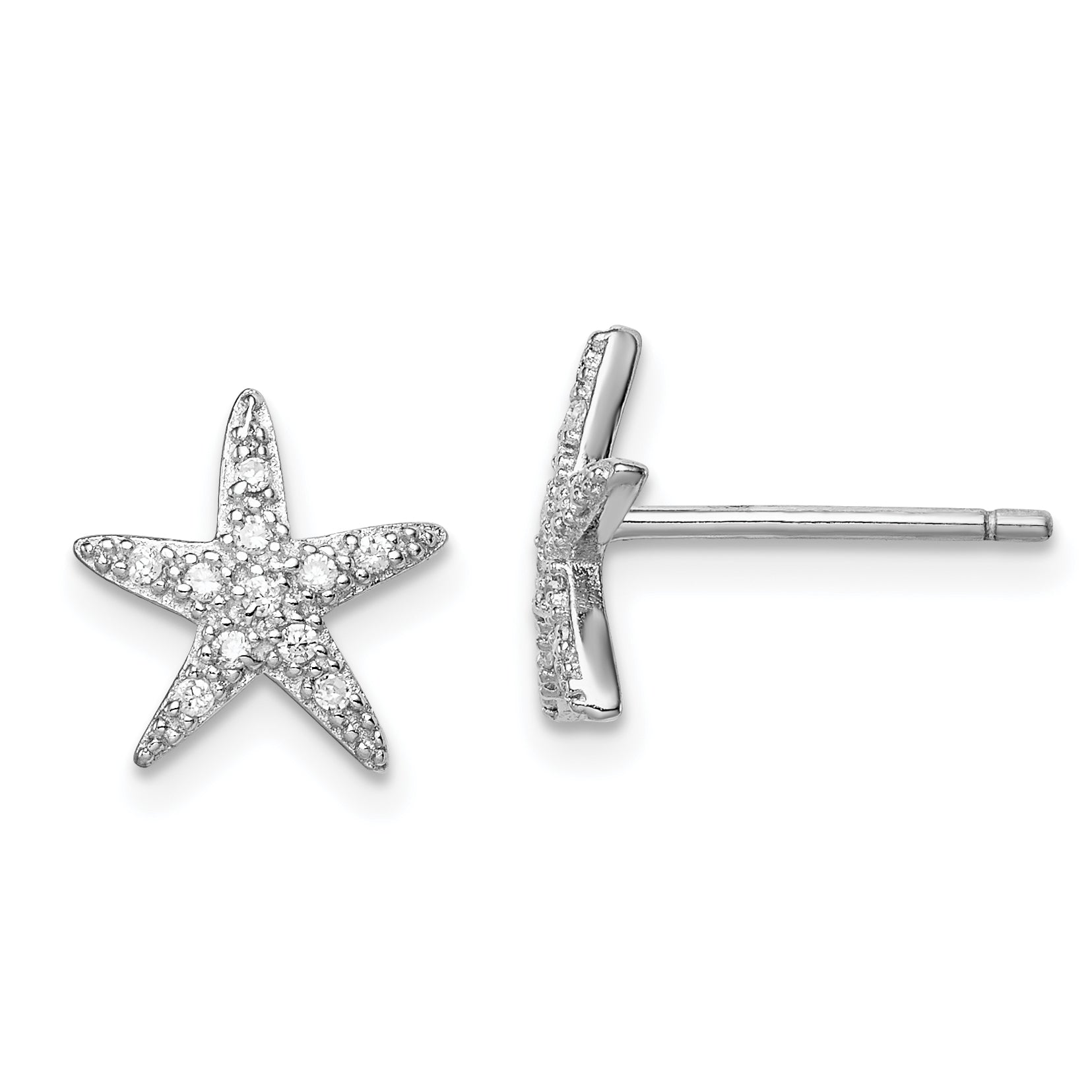 Sterling Silver Rhodium-plated CZ Micro pav‚ Starfish Post Earrings Main image
