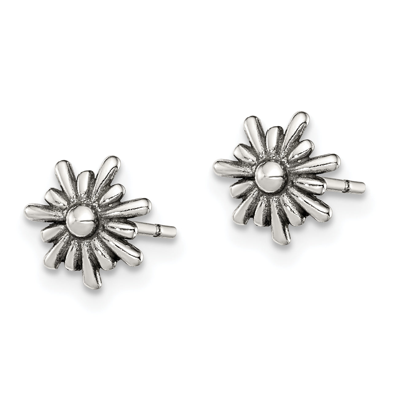 Sterling Silver Polished and Antiqued Flower Post Earrings Secondary image
