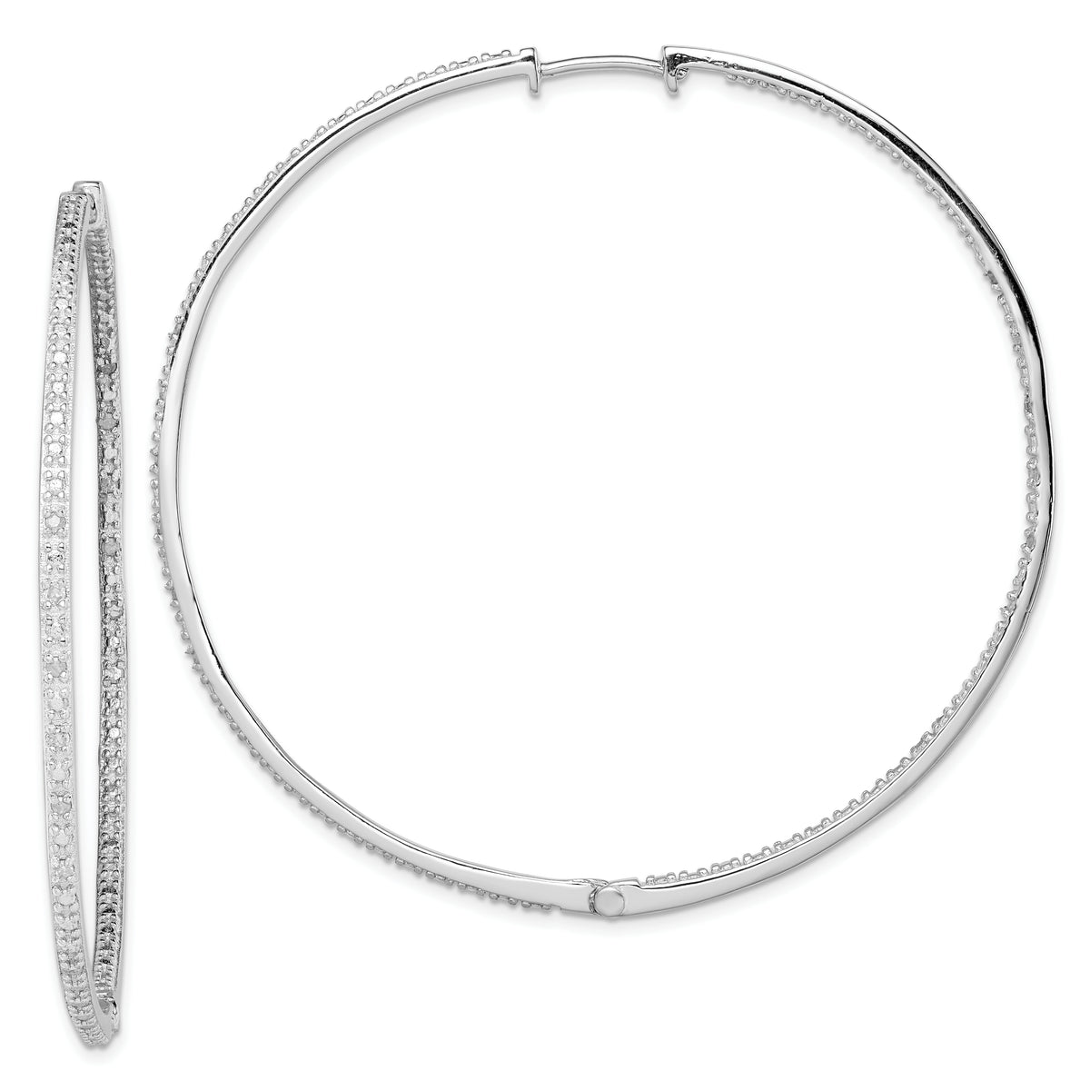 Sterling Silver Rhodium-plated Diamond In & Out Hoop Earrings