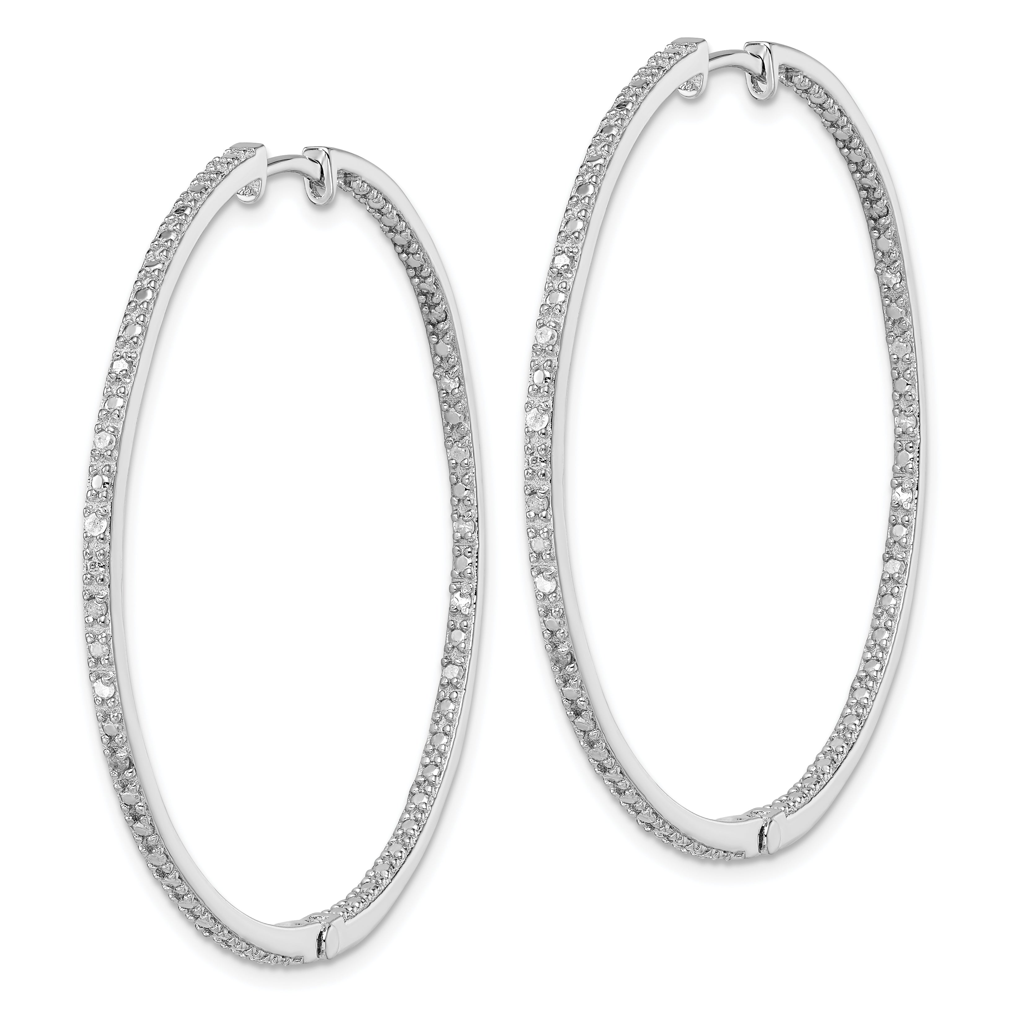 Sterling Silver Rhodium-plated Diamond In & Out Hoop Earrings Secondary image