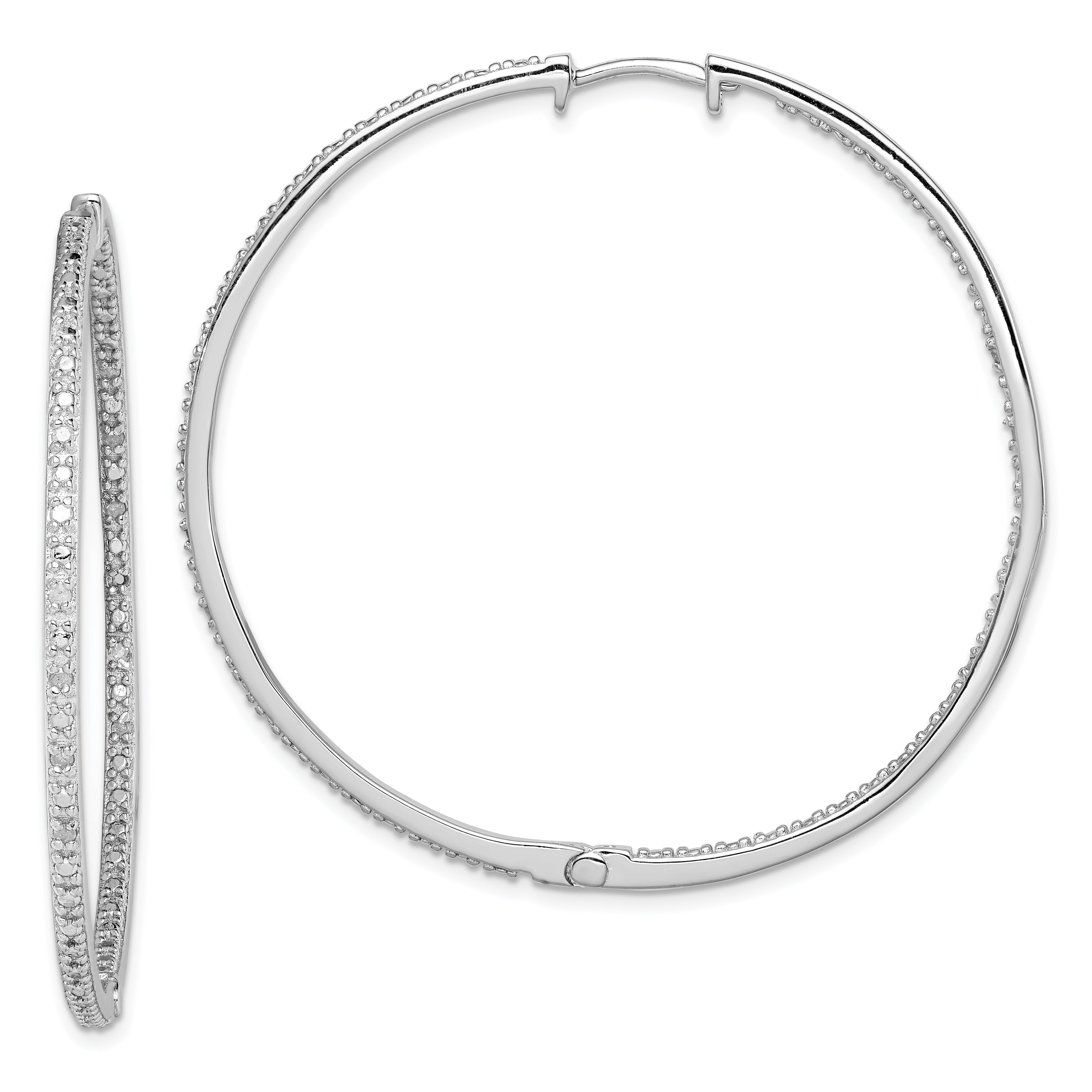 Sterling Silver Rhodium-plated Diamond In & Out Hoop Earrings Main image