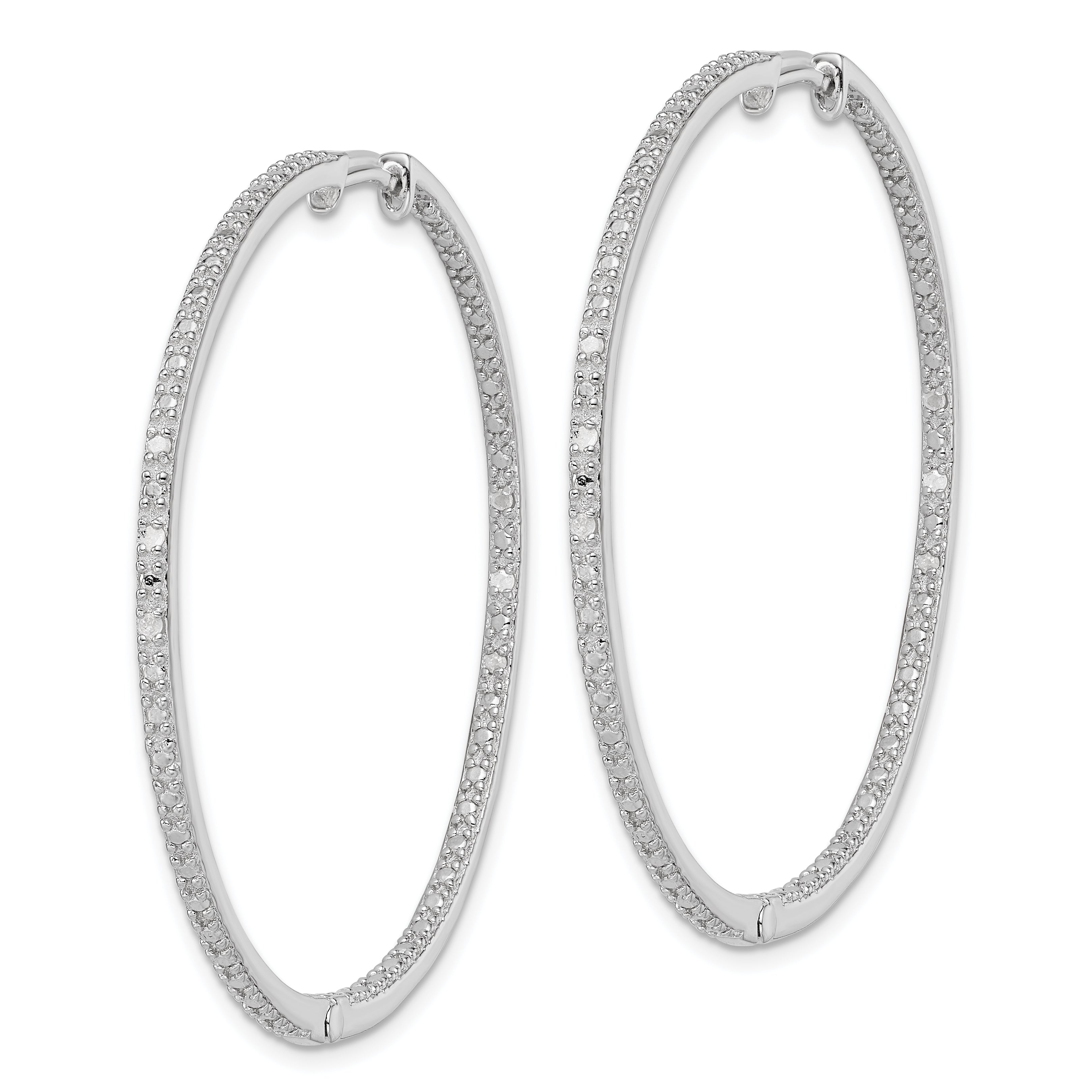 Sterling Silver Rhodium-plated Diamond In & Out Hoop Earrings Secondary image