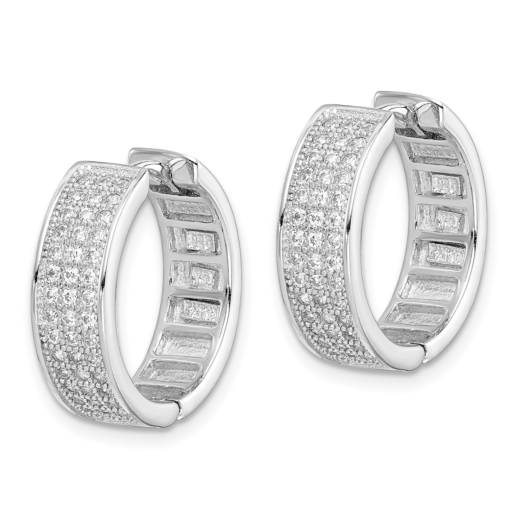 Sterling Silver Polished Rhodium-plated 3-row Hinged Hoop Earrings Secondary image