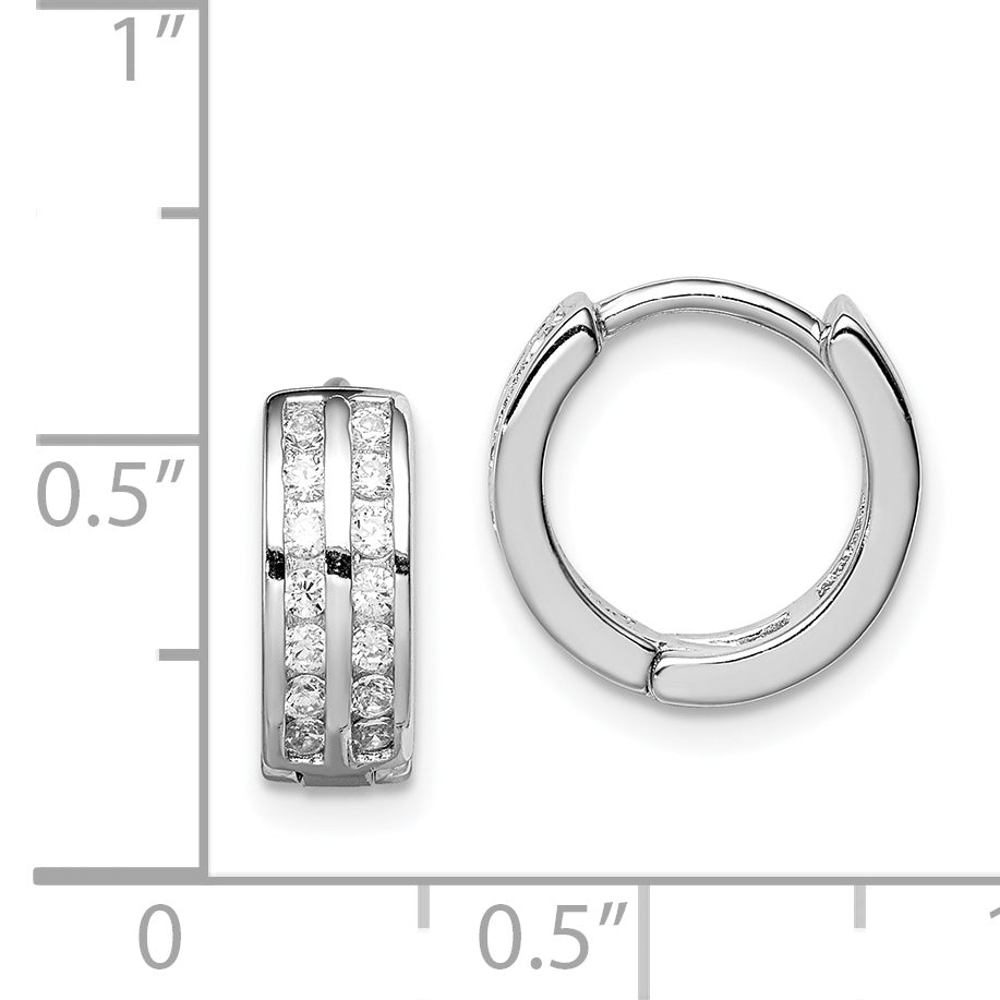 Sterling Silver Polished Rhodium-plated Hinged Hoop Earrings