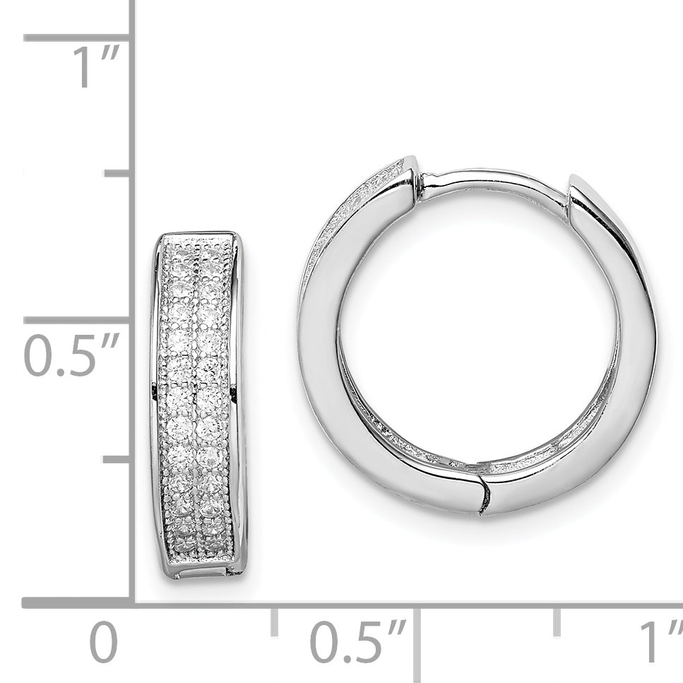 Sterling Silver Rhodium-plated 2-row PavÃÆÃÂ¢ÃÂ¢Ã¢â¬Å¡ÃÂ¬Ãâ¦ÃÂ¡ Hinged Hoop Earrings