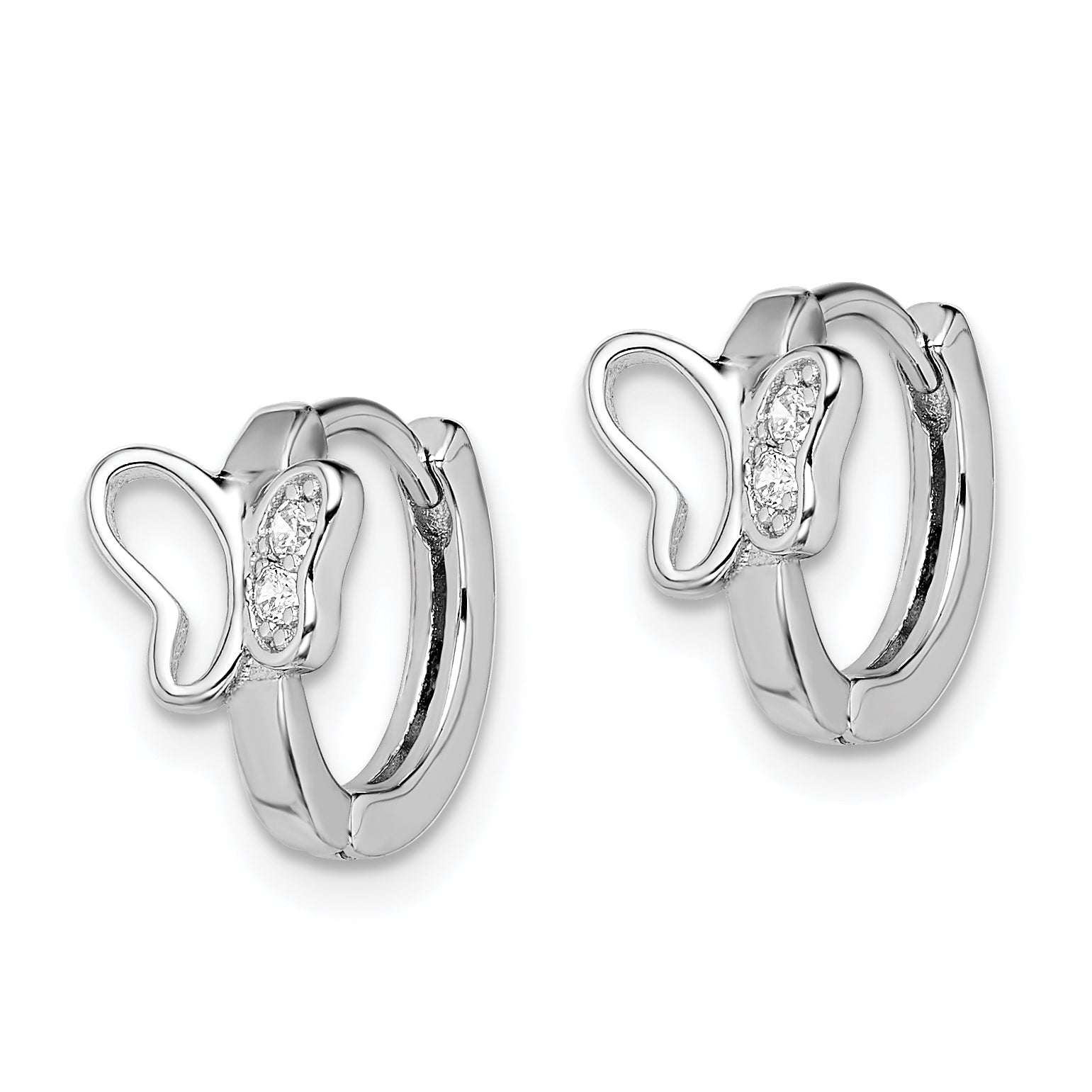 Sterling Silver Rhodium-plated Polished CZ Butterfly Hoop Earrings Secondary image