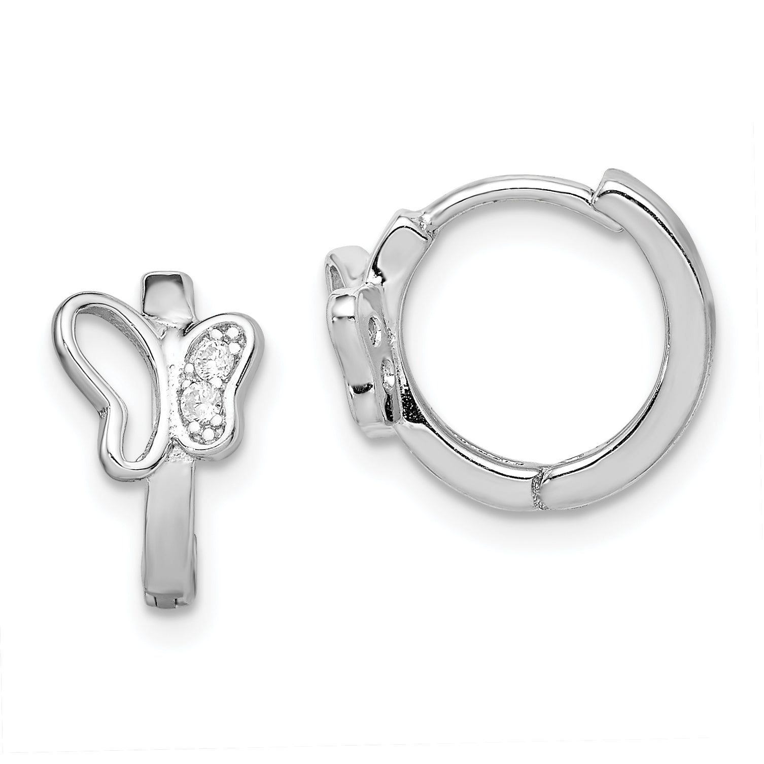 Sterling Silver Rhodium-plated Polished CZ Butterfly Hoop Earrings Main image