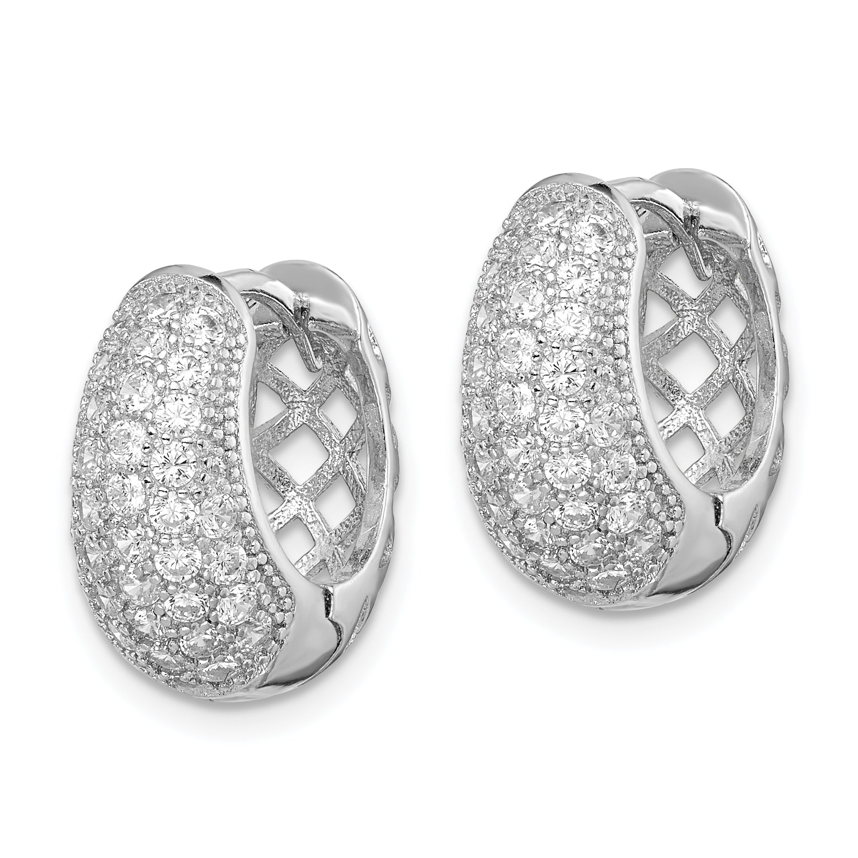 Sterling Silver Rhodium-plated CZ Hinged Hoop Earrings Secondary image