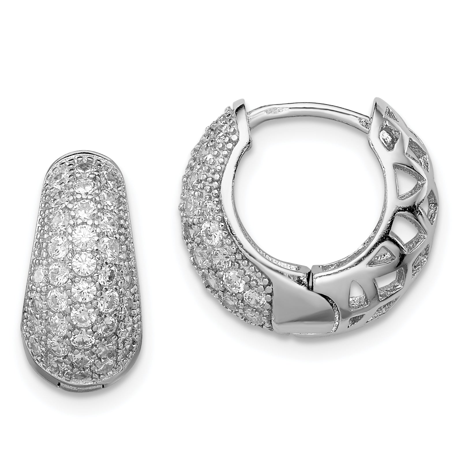 Sterling Silver Rhodium-plated CZ Hinged Hoop Earrings Main image