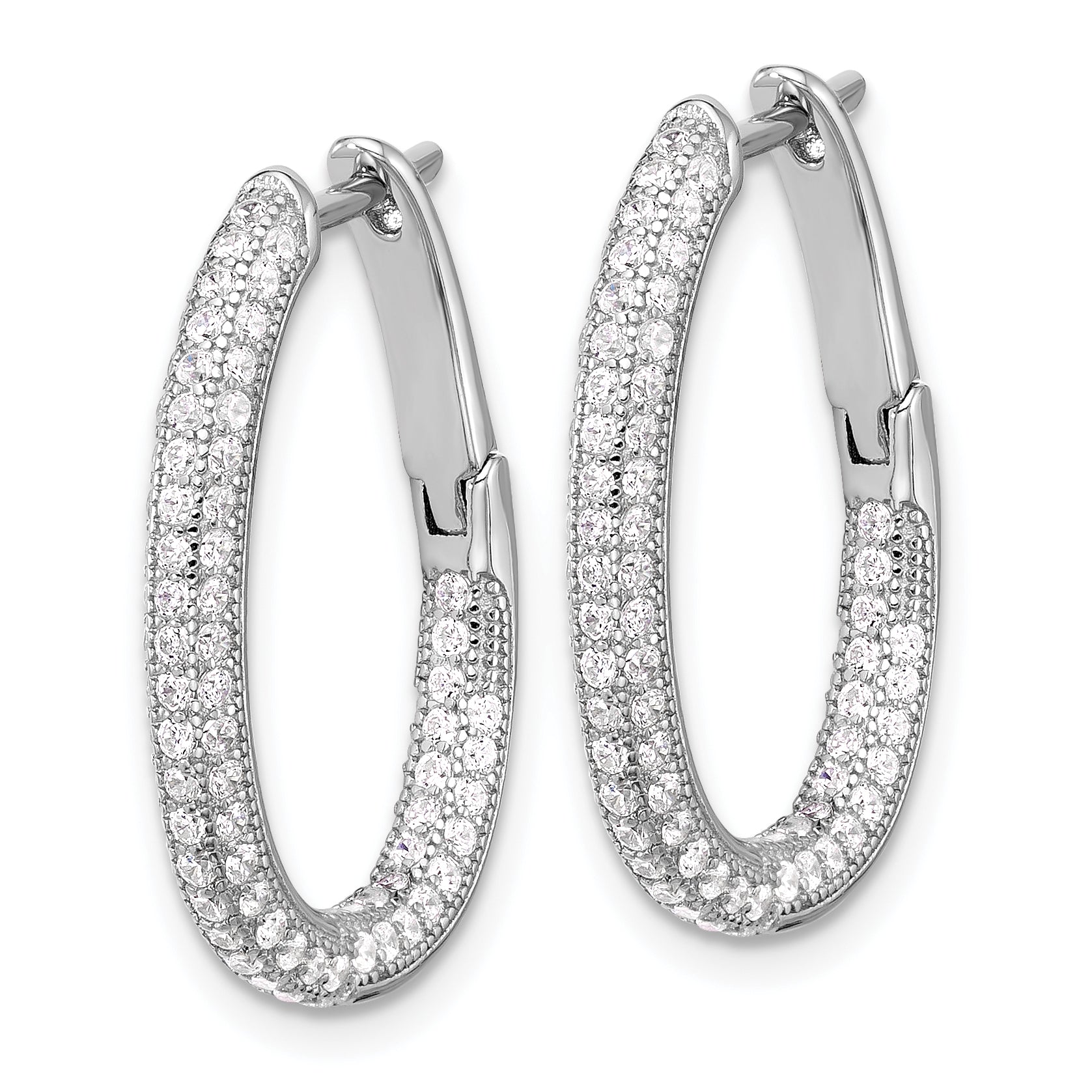 Sterling Silver Rhodium-plated CZ In/Out Hinged Post Hoop Earrings Secondary image