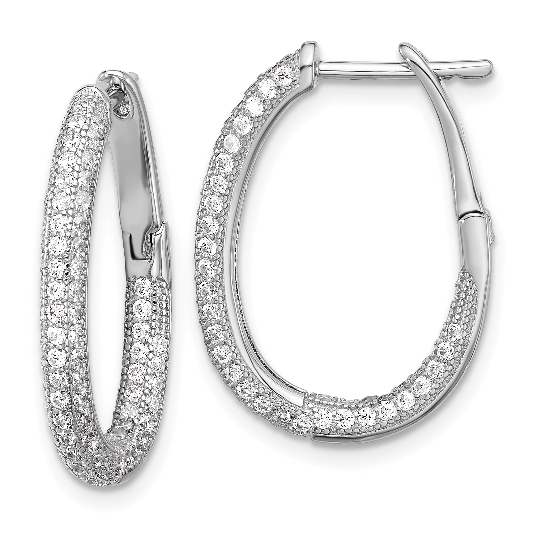 Sterling Silver Rhodium-plated CZ In/Out Hinged Post Hoop Earrings Main image