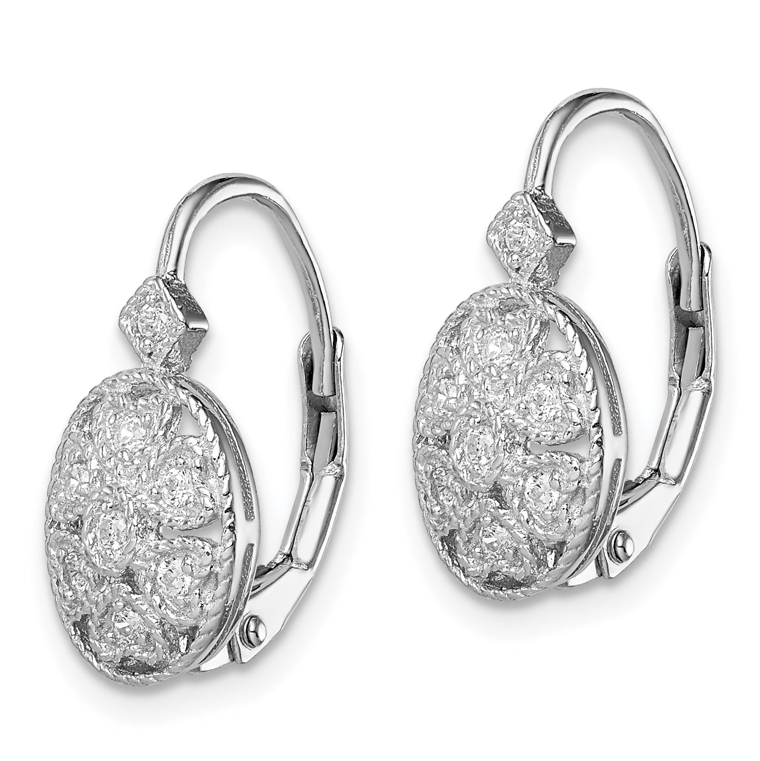 Sterling Silver Rhodium-plated Polished CZ Leverback Earrings Secondary image