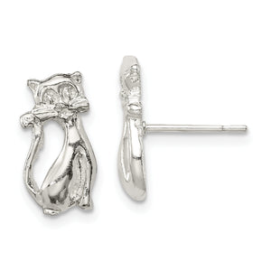 Cat Mini Stud Earrings in Sterling Silver, 12mm Textured - Sophia Jewelers