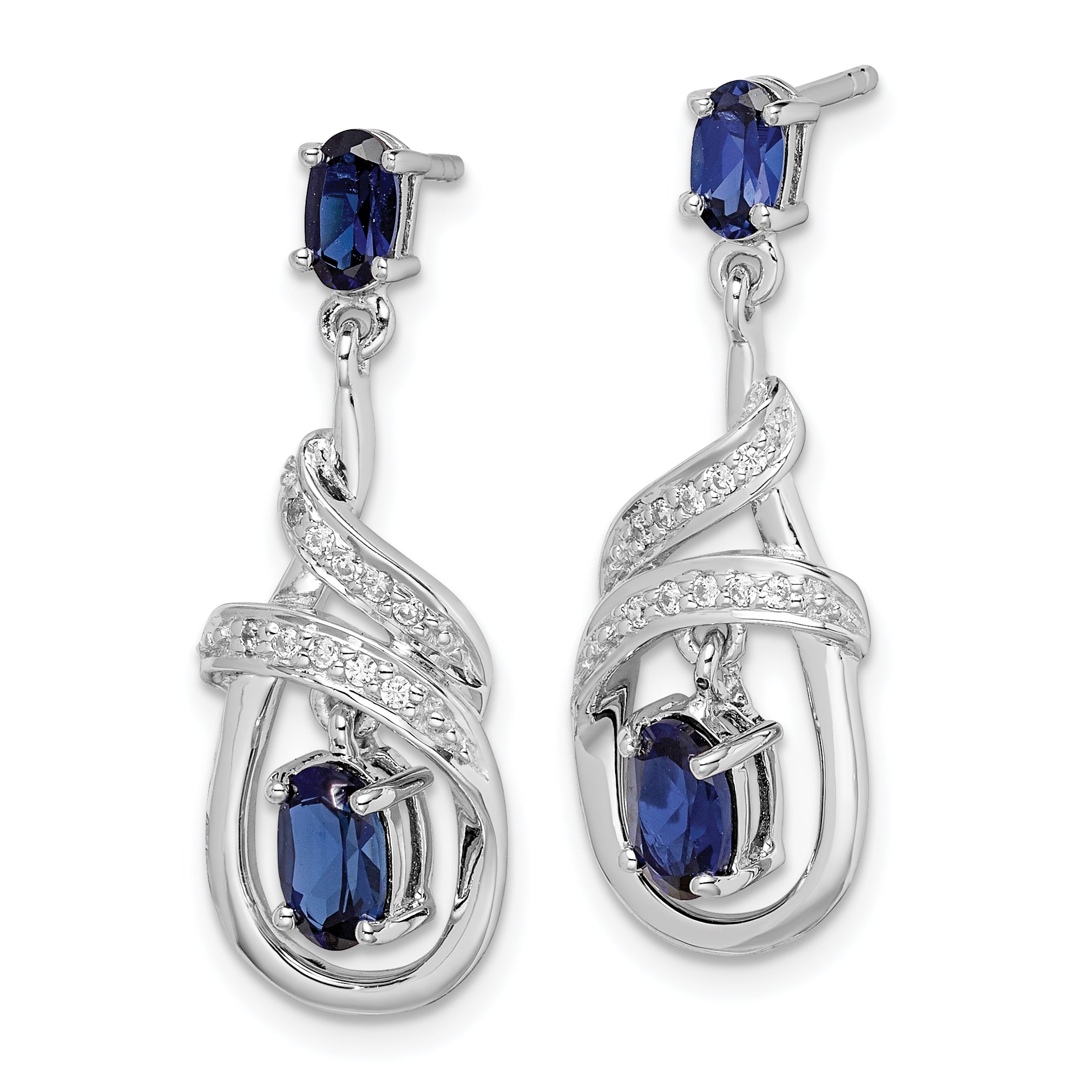 Sterling Silver Rhodium-plated Lab Created Sapphire CZ Post Earrings Secondary image