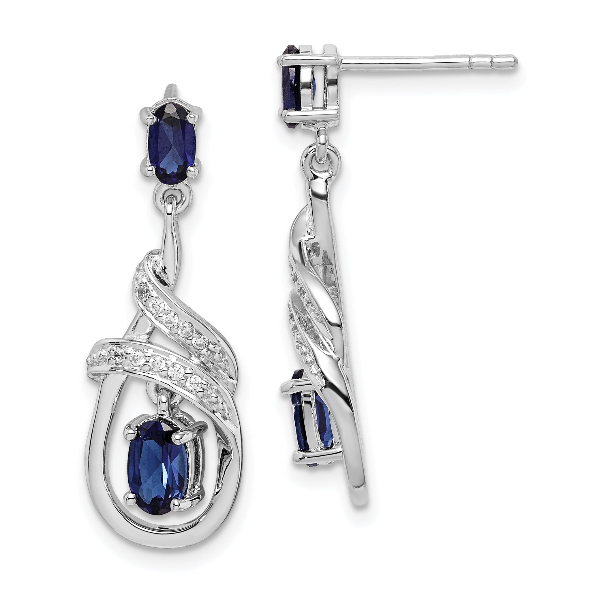 Sterling Silver Rhodium-plated Lab Created Sapphire CZ Post Earrings Main image