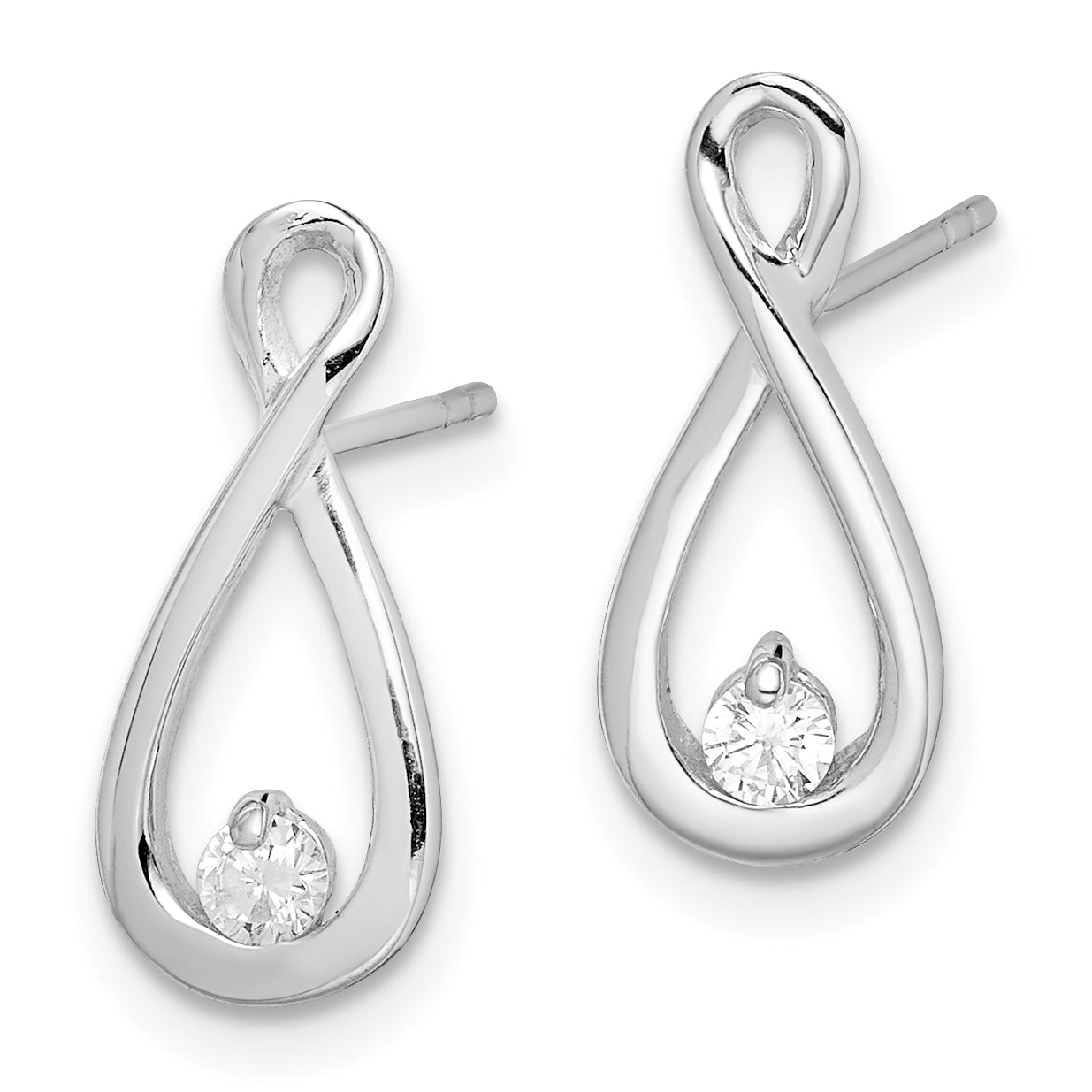 Sterling Silver Rhodium-plated Polished CZ Infinity Post Earrings Secondary image