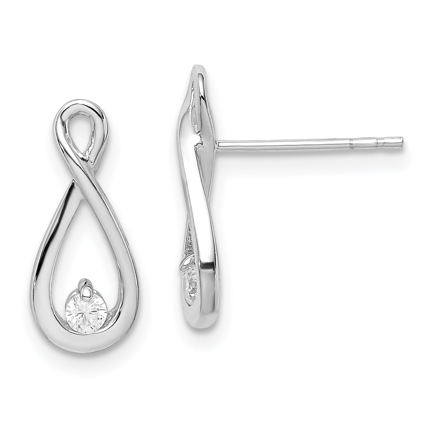 Sterling Silver Rhodium-plated Polished CZ Infinity Post Earrings Main image