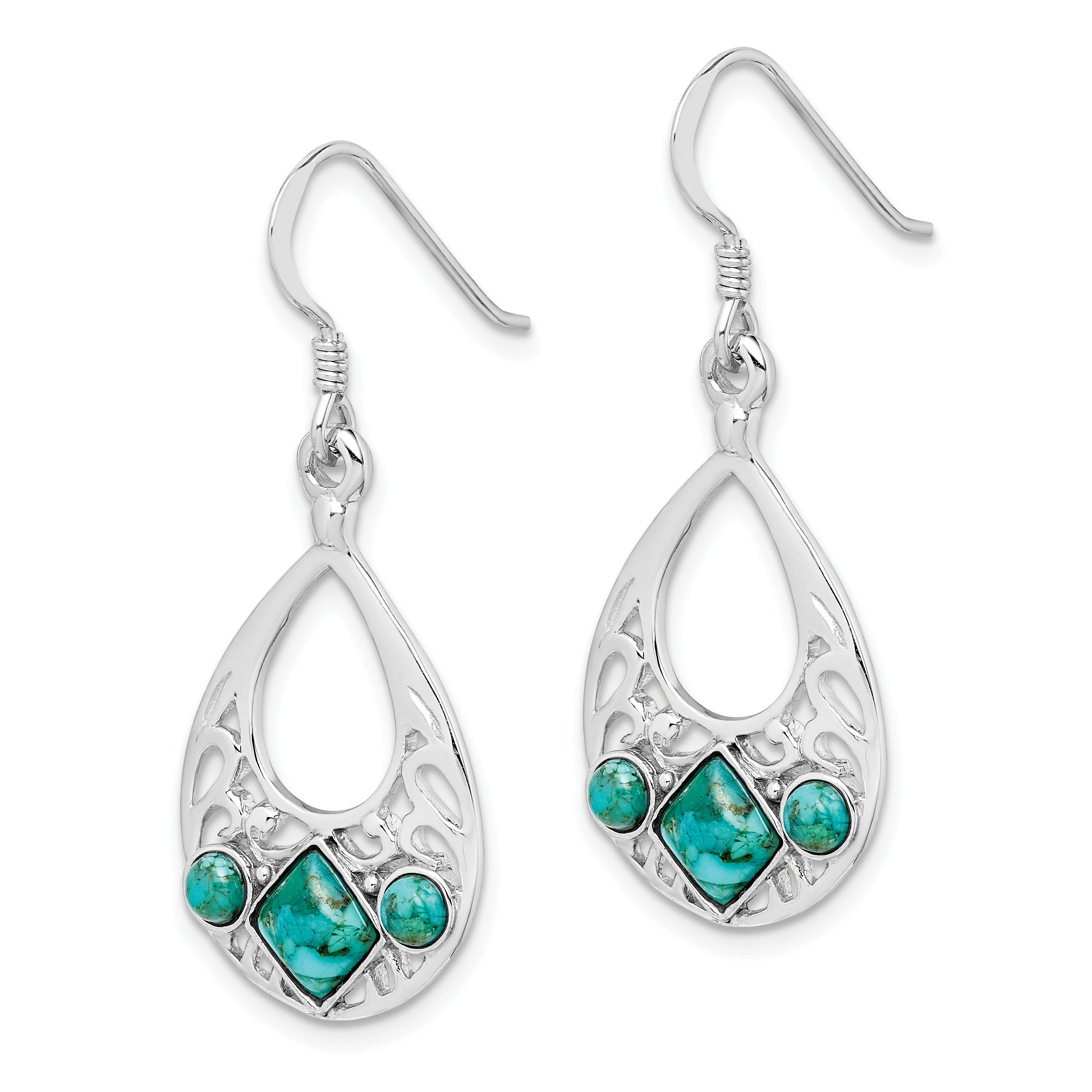 Sterling Silver Rhodium-plated Recon. Turquoise Dangle Earrings Secondary image