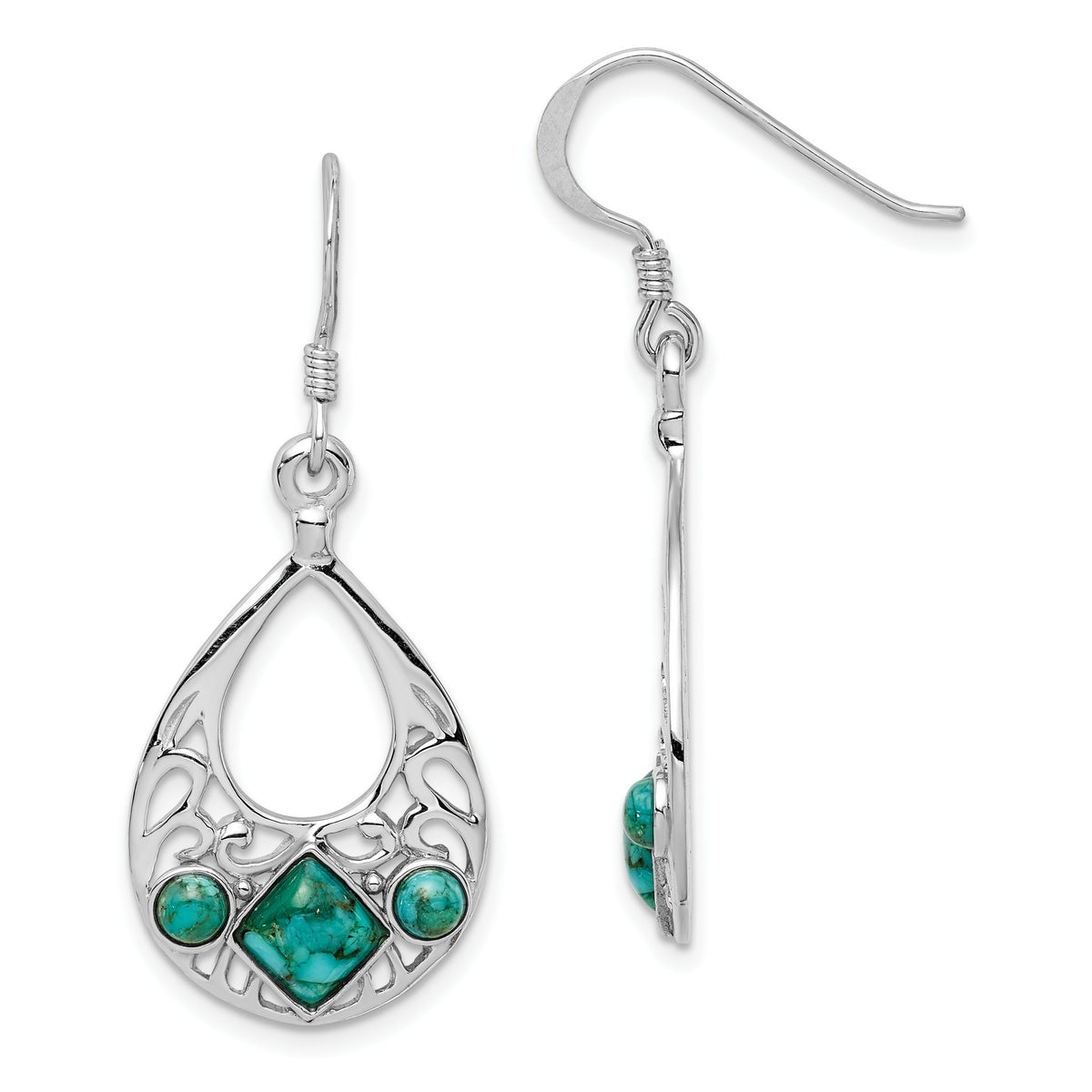 Reconstituted Turquoise Dangle Earrings in Sterling Silver, 3mm - Sophia Jewelers Main image