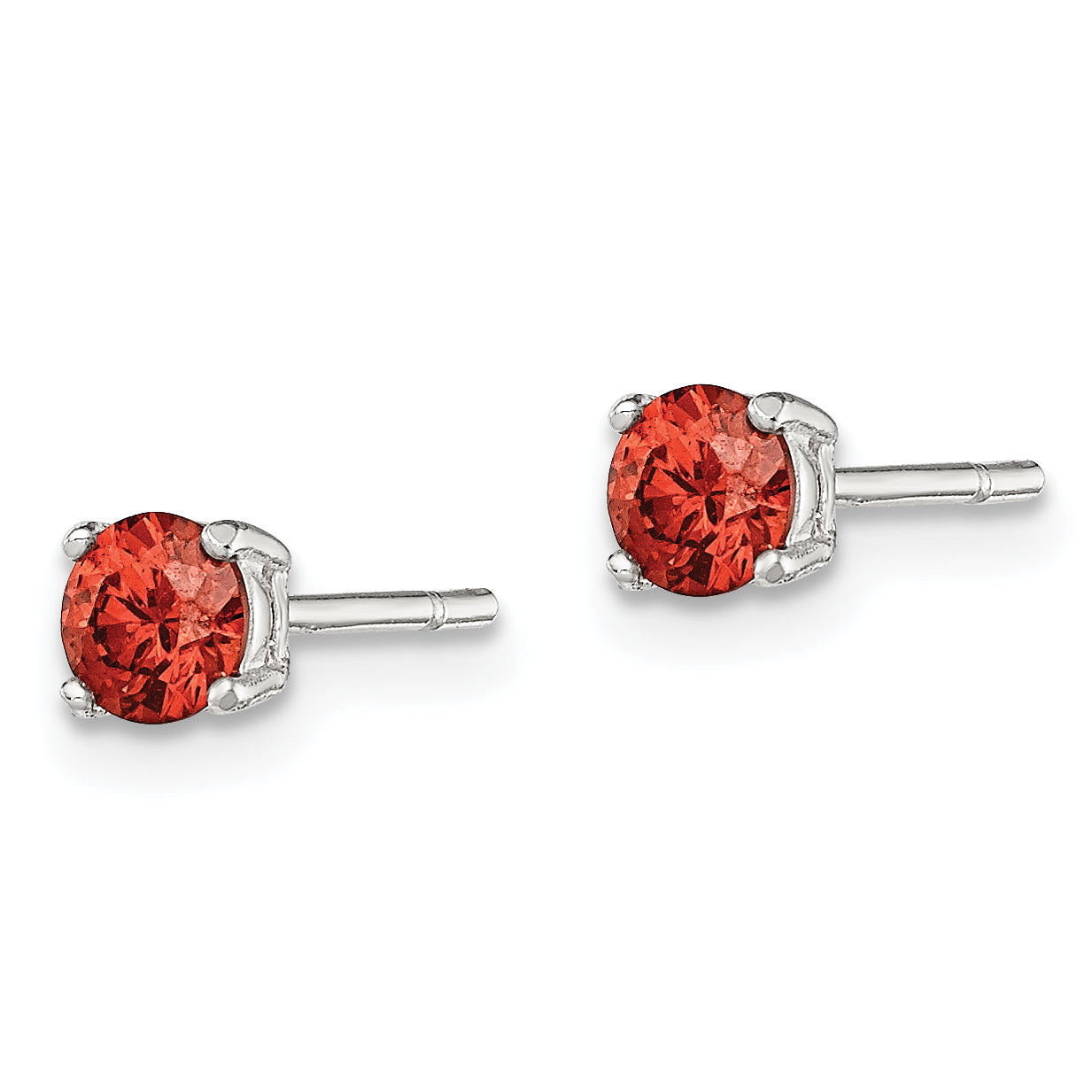 Sterling Silver Polished 4mm Round Red Glass Stud Earrings