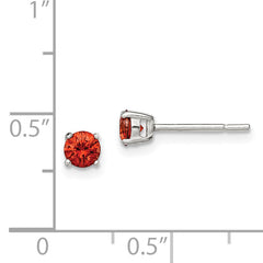 Sterling Silver Polished 4mm Round Red Glass Stud Earrings