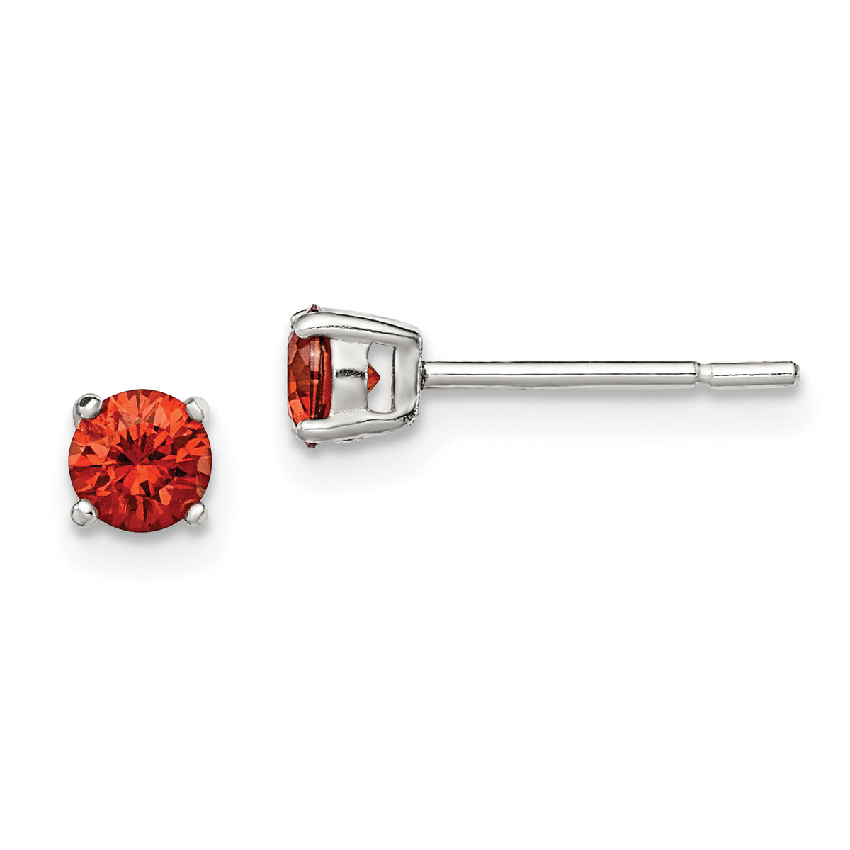 Sterling Silver Polished 4mm Round Red Glass Stud Earrings