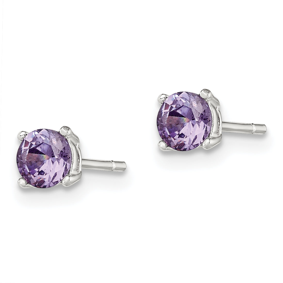 Sterling Silver Polished Round 4mm Purple CZ Stud Earrings Secondary image