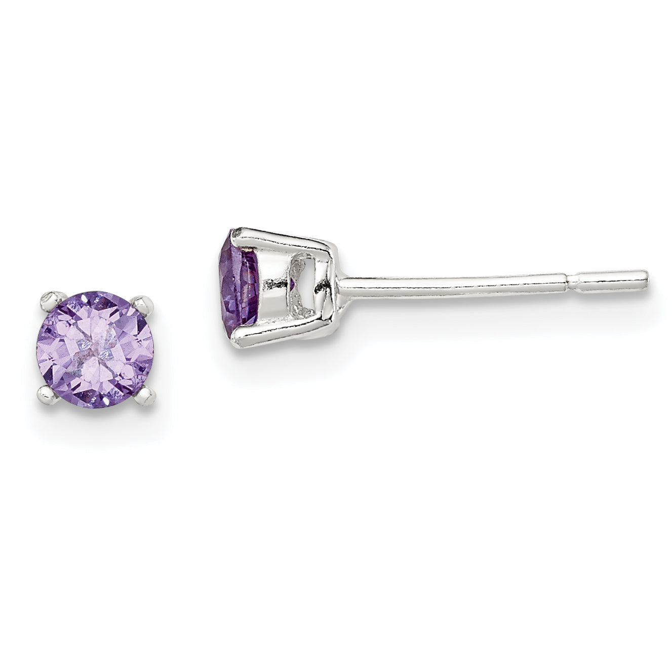 Sterling Silver Polished Round 4mm Purple CZ Stud Earrings Main image