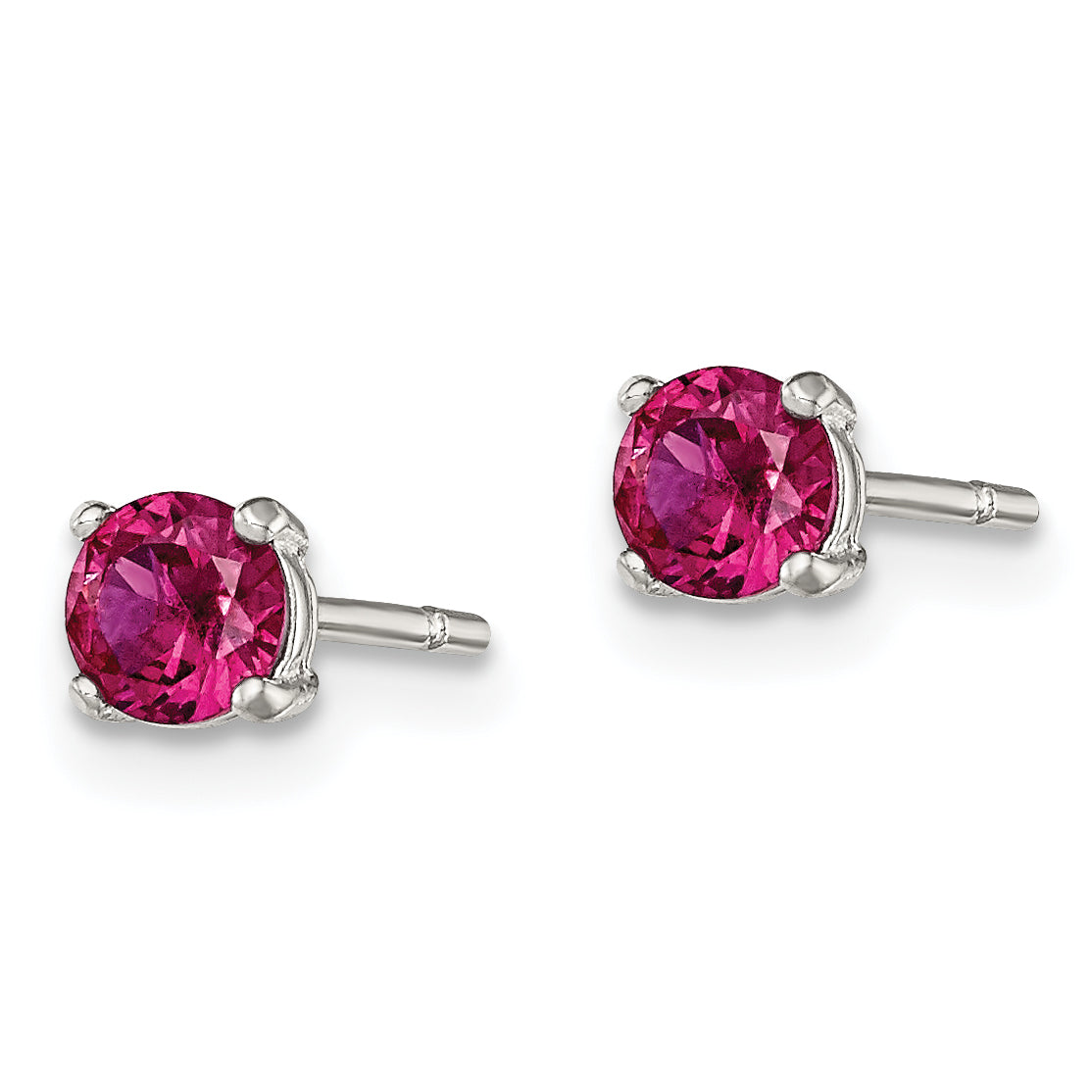 Sterling Silver Polished 4mm Round Red Glass Stud Earrings Secondary image