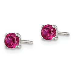 Sterling Silver Polished 4mm Round Red Glass Stud Earrings