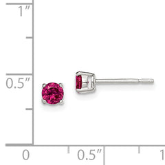 Sterling Silver Polished 4mm Round Red Glass Stud Earrings