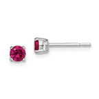 Sterling Silver Polished 4mm Round Red Glass Stud Earrings