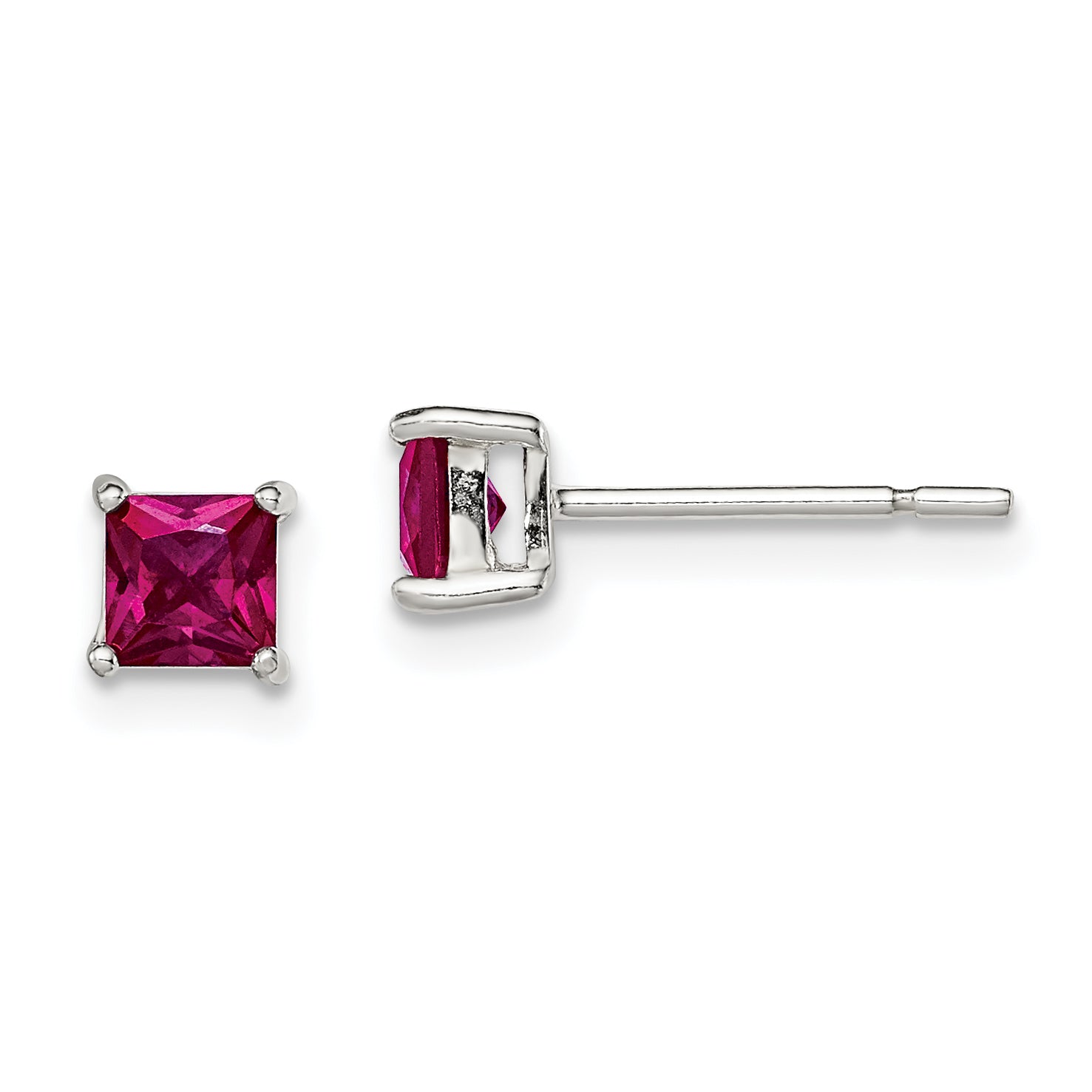 Sterling Silver Polished 4mm Square Red Glass Stud Earrings Main image