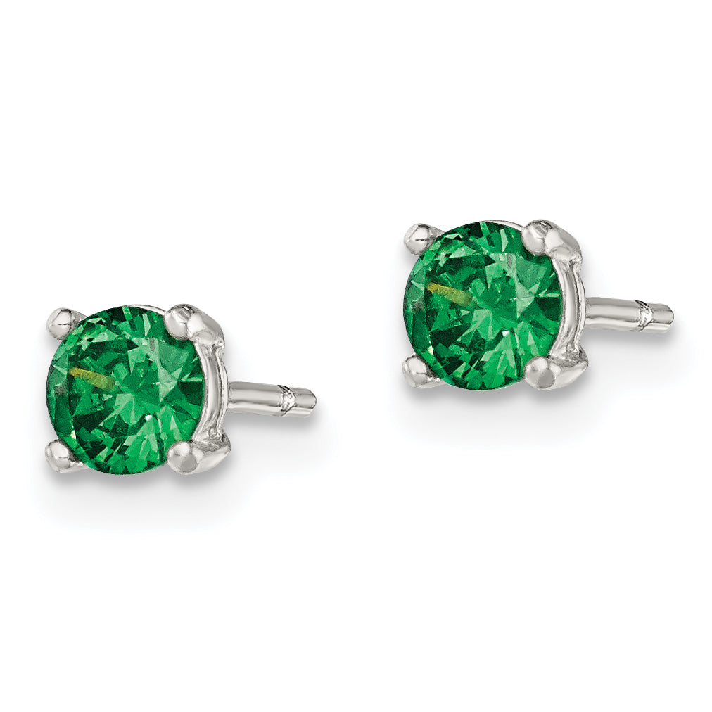Sterling Silver Polished 4mm Round Green Glass Stud Earrings Secondary image