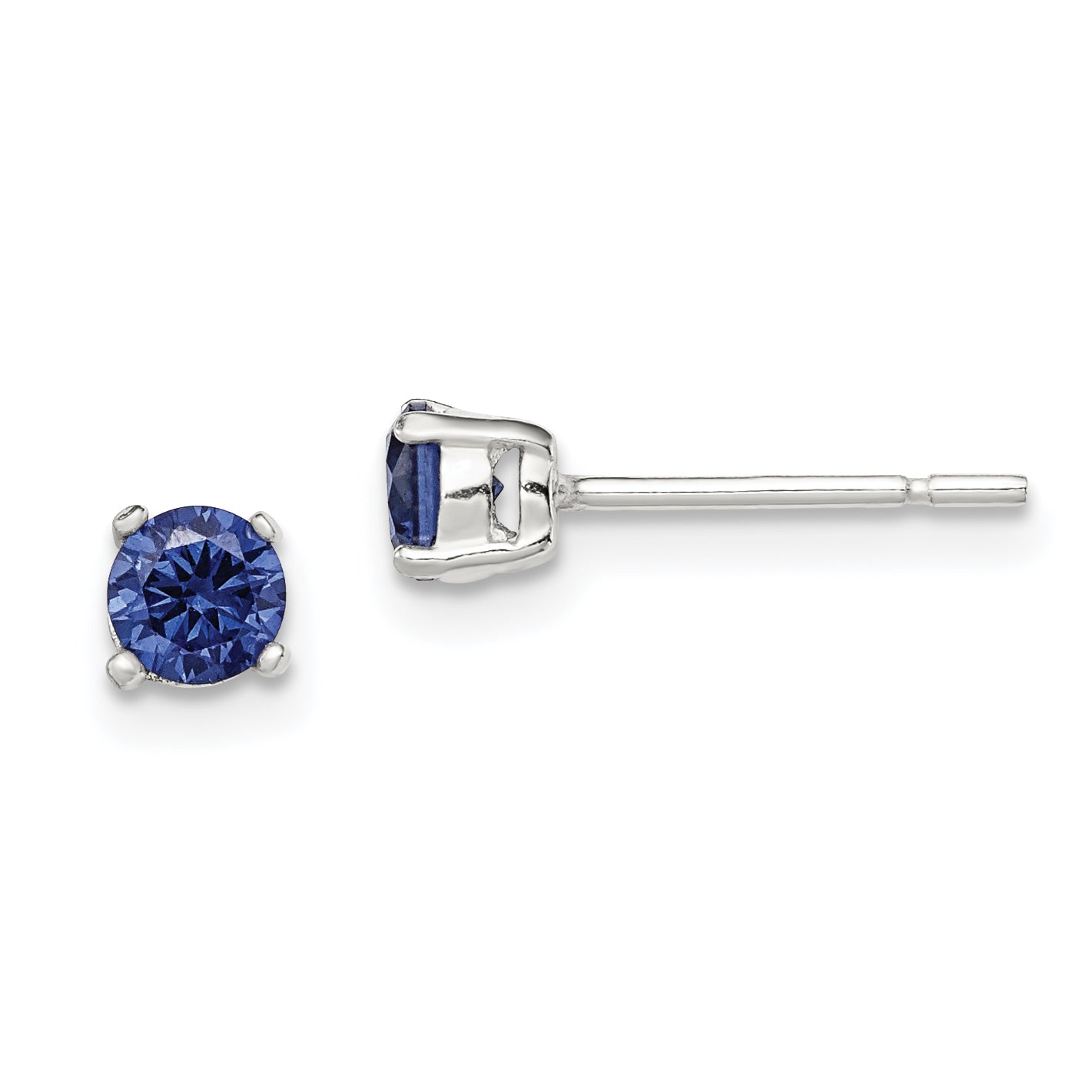 Sterling Silver Polished 4mm Round Dark Blue CZ Stud Earrings Main image