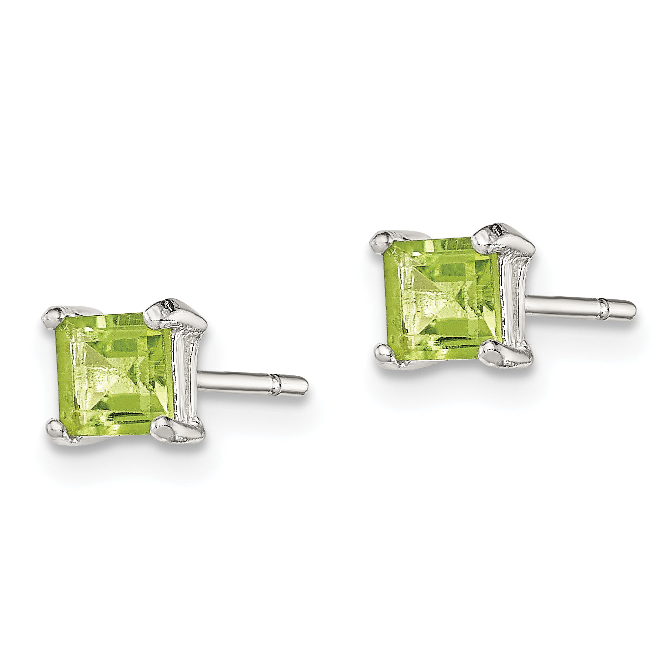 Sterling Silver Polished 4mm Square Light Green CZ Stud Earrings Secondary image